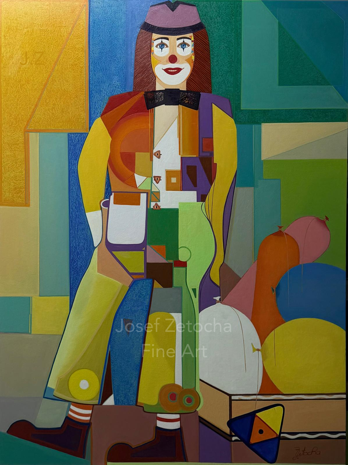 Against All Odds by Josef Zetocha, clown figurative oil painting preview