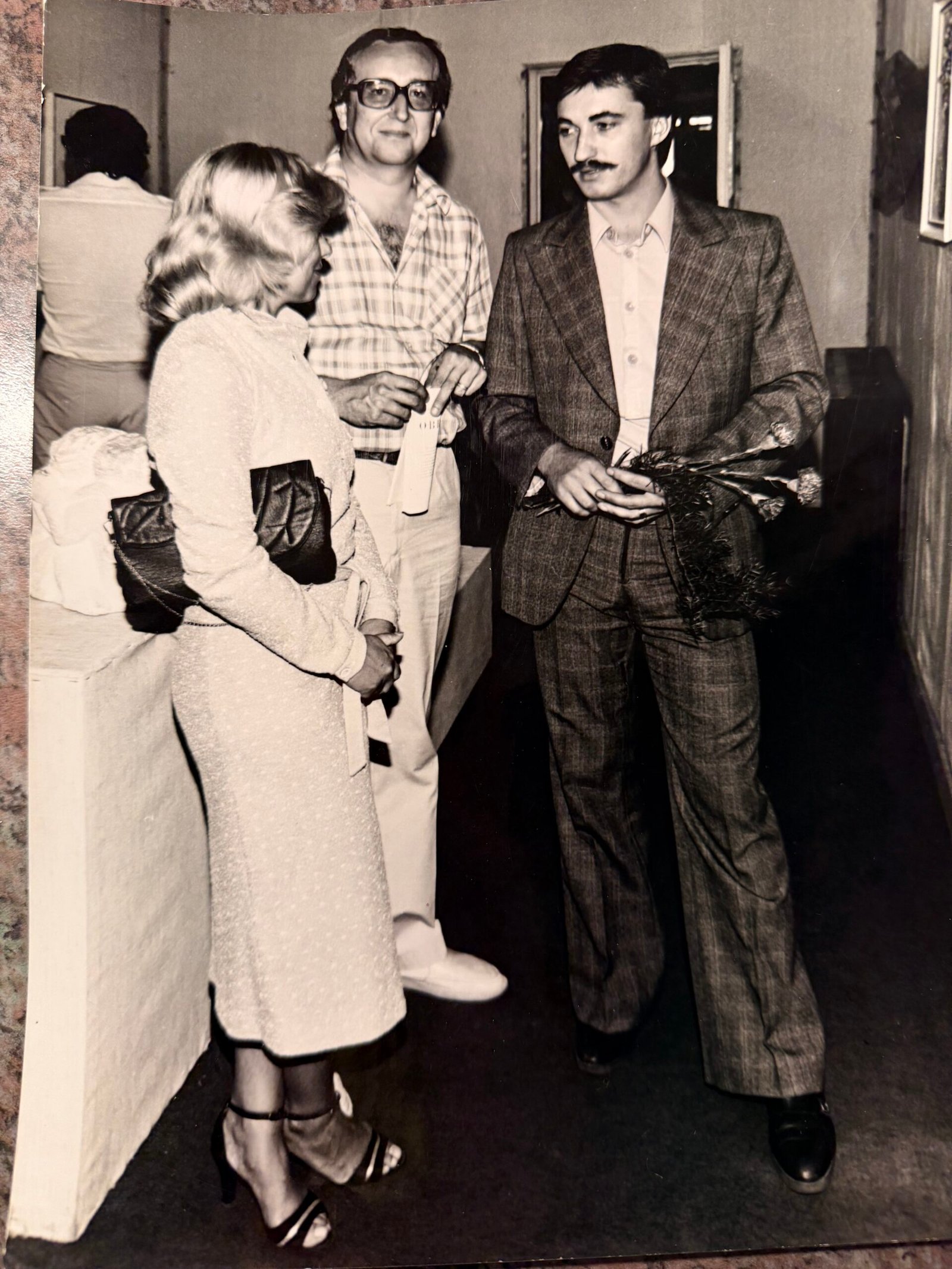 Josef Zetocha at one of his first exhibitions wearing a checkered suit